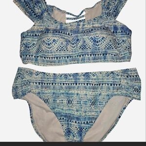 Blue Patterned Womens Swim Suit